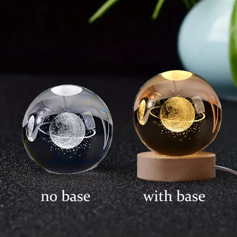 6Cm 3D Crystal Ball Crystal Planet Night Light Laser Engraved Solar System Globe Astronomy Birthday Gift Home Desktop Decoration